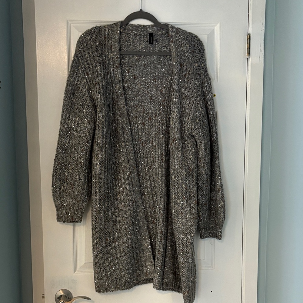 Soya concept Beautiful Metallic Silver Sparkly cardigan sweater.